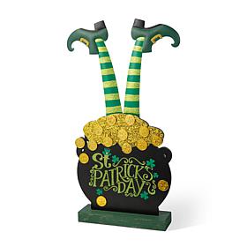 Glitzhome 24in H Wooden St. Patrick's Leprechaun Gold Porch Decor