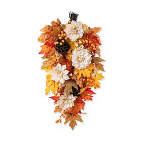 Glitzhome 28" Fall Lotus, Lotus Pod & Berry Swag w/ Wreath Hanger