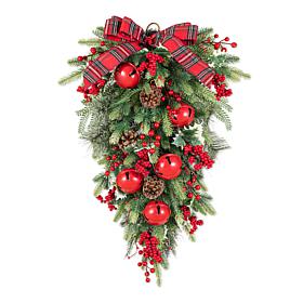 Glitzhome 28"H Christmas Bell Pinecone & Berry Bow Teardrop