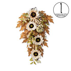 Glitzhome 28"H Fall Sunflower, Pumpkin and Leaf Swag w/ Hanger