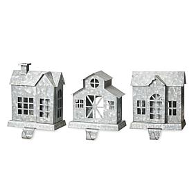 Glitzhome 3-pc 7" Galvanized House Stocking Holders