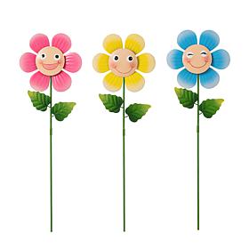 Glitzhome 3-Piece Garden and Wall Decor Metal Flower Stakes