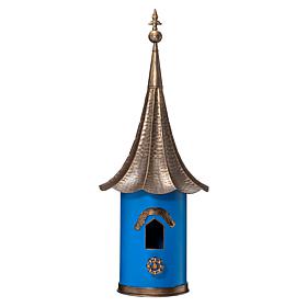 Glitzhome 32in H Retro Blue Metal Pagoda Birdhouse with Bronze Roof