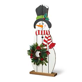 Glitzhome 36" Christmas Snowman Porch Decor with Floral Wreath