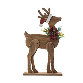 Glitzhome 36" H Chunky Wood Reindeer Porch Decor