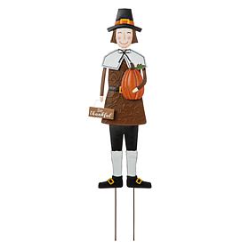 Glitzhome 36in. H Metal Thanksgiving Pilgrim Boy Yard/ Hanging Decor