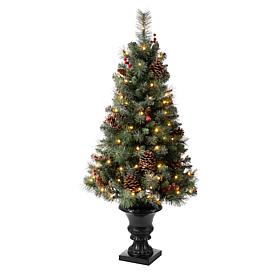 Glitzhome 4 Ft. Flocked Christmas Tree with Pinecone and Berries