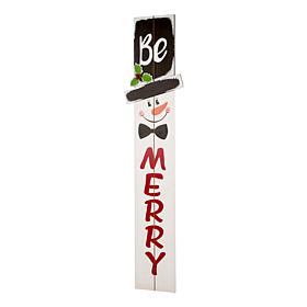 Glitzhome 42" "Be Merry" Snowman Wooden Porch Sign