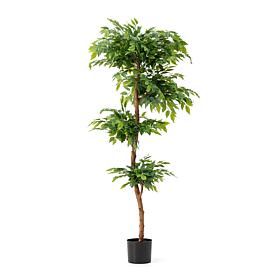 Glitzhome 5ft. Creative Shaped Faux Ficus Tree in Pot