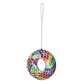 Glitzhome 8''D Glass Round Hanging Multi-Color Mosaic Birdfeeder