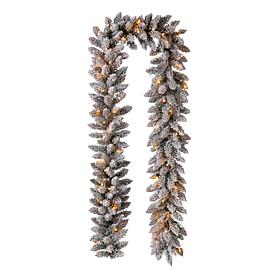 Glitzhome 9' Snow Flocked Christmas Garland with Warm White LED Lights