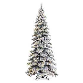Glitzhome 9ft Pre-Lit Flocked Layered Spruce Artificial Christmas T...