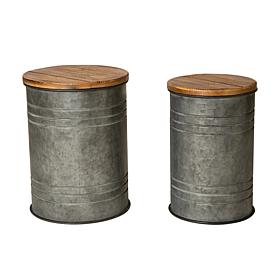 Glitzhome Modern Metal Storage Accent Table/Stool w/ Wood Lid 2-Pack