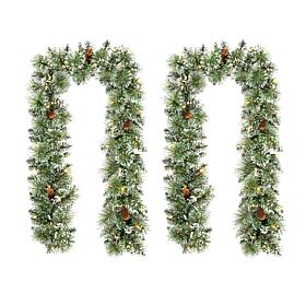 Glitzhome Set of 2 Pre-Lit Frosted Pinecones Christmas Garland