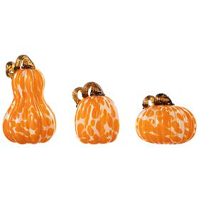 Glitzhome Set of 3 Orange Glass Pumpkin and Gourd