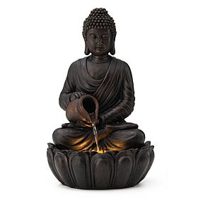 Glitzhome Zen-Style 2-Tiered Outdoor Fountain w/ Pump, LED Light