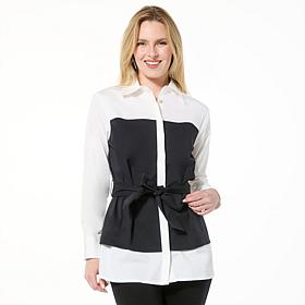 GREY by Jhoan Sebastian Grey Belted Stretch Poplin Top