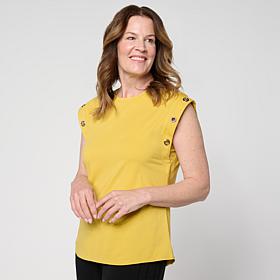 GREY by Jhoan Sebastian Grey Grommet Detail Cap Sleeve Jersey Knit Tee