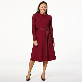 GREY by Jhoan Sebastian Grey Metallic Ribbed Belted Sweater Dress