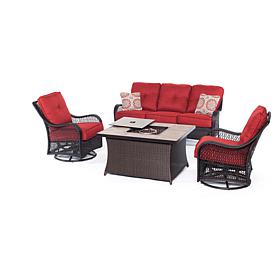 Hanover Orleans 4pc Woven Lounge Set w/Fire Pit Table
