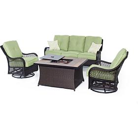 Hanover Orleans 4pc Woven Lounge Set w/Fire Pit Table