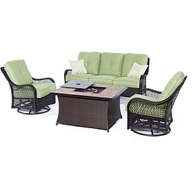 Hanover Orleans 4pc Woven Lounge Set w/Fire Pit Table