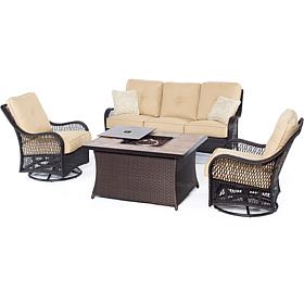Hanover Orleans 4pc Woven Lounge Set w/Fire Pit Table