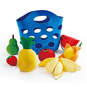 Hape Kitchen Food Playset: Toddler Fruit Basket 8pc Blue Basket