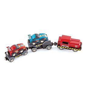 Hape Race Car Transporter - 6 Pc Set, Kid's Loading & Towing Playset