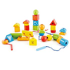 Hape String-Along Shapes, 32 Piece Classic Wooden Block Stacking Game