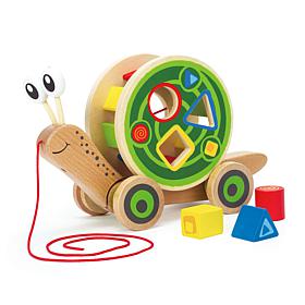 Hape Walk-A-Long Snail - Wooden Toddler Pull Along Toy with Shapes