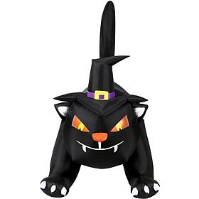 Haunted Hill Farm 6' Wide Pre-Lit Inflatable Black Cat w/Witch Hat