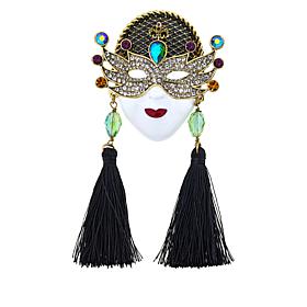 Heidi Daus "Artful Disguise" Crystal and Enamel Mask Pin/Pendant