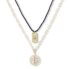 Heidi Daus Compass and Dog Tag 2-piece Chain and Beaded Necklace Set