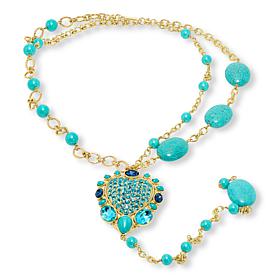 Heidi Daus Santa Fe 20-3/4" Goldtone Blue Stone Heart Drop Y-Necklace