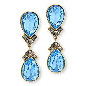 Heidi Daus Ultimate Elegance Aqua and Clear Pear Design Drop Earrings