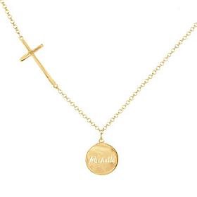 Heights Jewelers Personalized Name Disc Cross Necklace - Plated