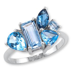 House of Ellure Sterling Silver Multigemstone Fancy-Shape Cluster Ring