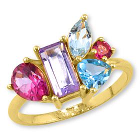 House of Ellure Sterling Silver Multigemstone Fancy-Shape Cluster Ring