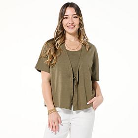 HUE 2-piece Cotton Knit Kimono Wrap and Tank Set