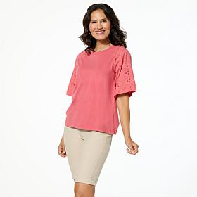 HUE Cotton Knit Eyelet Raglan Sleeve Tee
