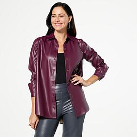 HUE Faux Leather Button Down Shirt