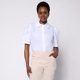 Hue Poplin Top with Puff Sleeve