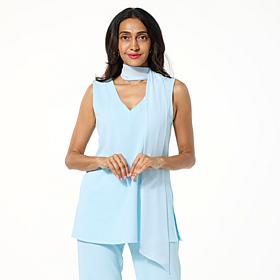 IMAN Global Chic Crepe V-Neck Top with Chiffon Scarf