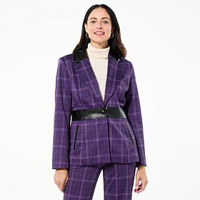 IMAN Global Chic Faux Leather Trimmed Ponte Blazer