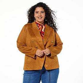 IMAN Global Chic Luxe Faux Suede Double-Breasted Blazer