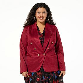 IMAN Global Chic Luxe Faux Suede Double-Breasted Blazer