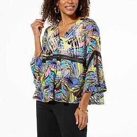 IMAN Global Chic Printed Burnout Mesh Top