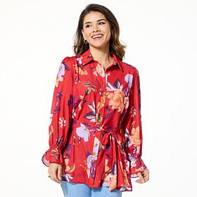 IMAN Global Chic Printed Button-Front Everything Blouse