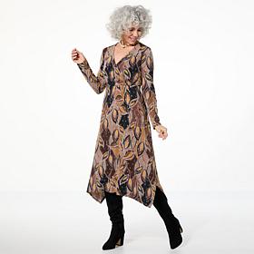 IMAN Global Chic Printed Runway Jersey Surplice Dress